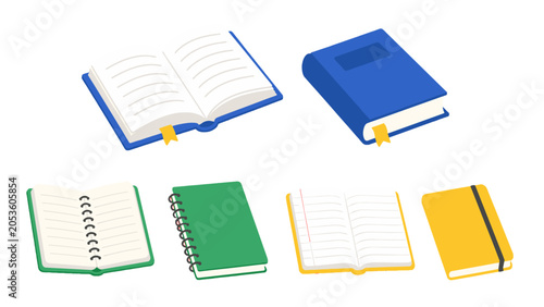Foto Set of colorful book and notebook isometric vector icons