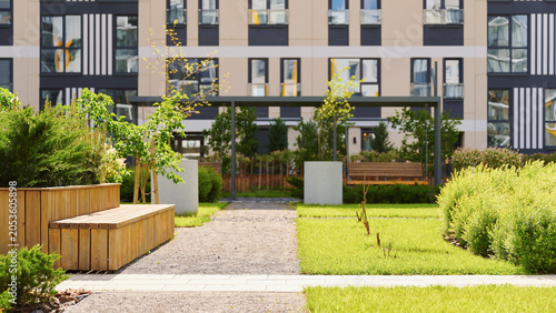 Schilderij op canvas Modern residential complex with a cozy courtyard