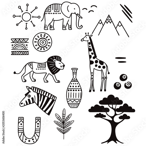 Photography Safari Wildlife Tribal Illustration