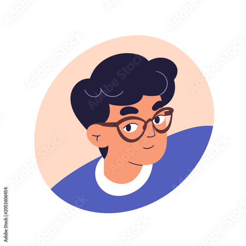 Man in glasses, spectacles, face avatar. Male head portrait, wearing specs, l...