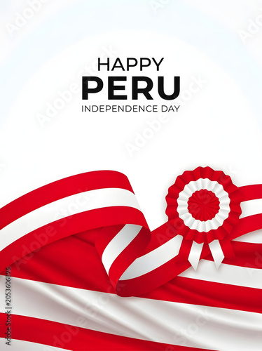 Peru Independence Day Celebration with Red White Striped Flag and Text Overlay