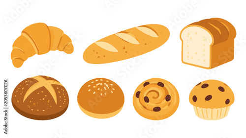 Fotografía Vector set of assorted bread and pastry bakery items
