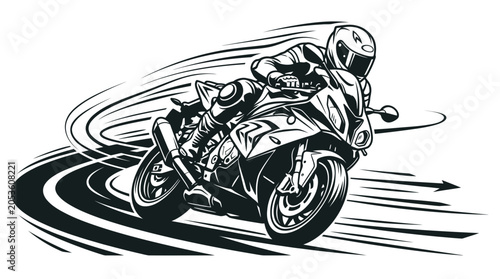 Bild auf Leinwand Motorcycle Racer Speeding on Track with Motion Lines, Dynamic Action