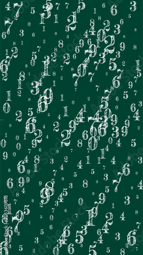 Concept of school background. White chalk numbers and digits falling. Back to school mathematics banner on blackboard background. Falling numbers vector illustration.