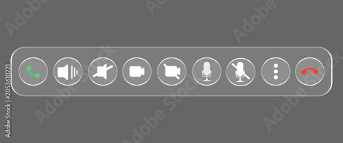 Bild auf Leinwand Liquid Glass Effect Modern User Interface Video Call Control Icons Set