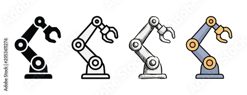 Foto Robot arms in various styles from simple line drawings to detailed color illustr