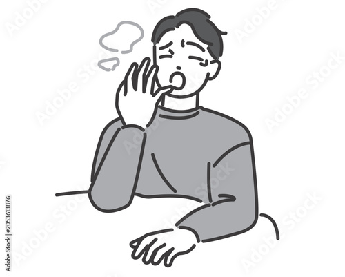 Foto 疲労が取れない、あくびをする男性のベクターイラスト