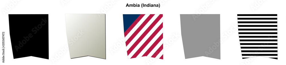 Fototapeta premium Ambia (Indiana) blank outline map set