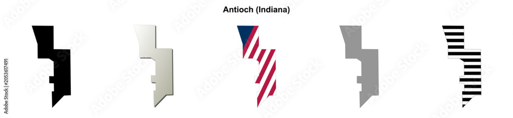 Obraz premium Antioch (Indiana) blank outline map set