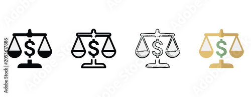 Bild auf Leinwand Balance scales with dollar signs representing financial equilibrium and economic