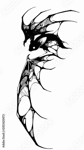 sketch of a bat with tattoo