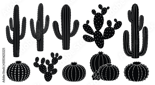 Foto Black cactus illustrations set