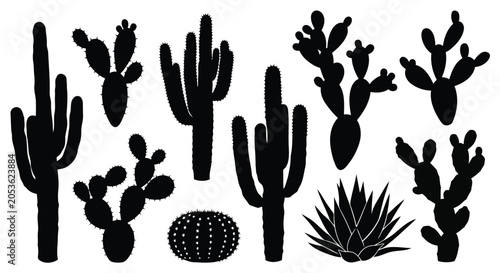 Εκτύπωση καμβά Black cactus silhouettes on white background