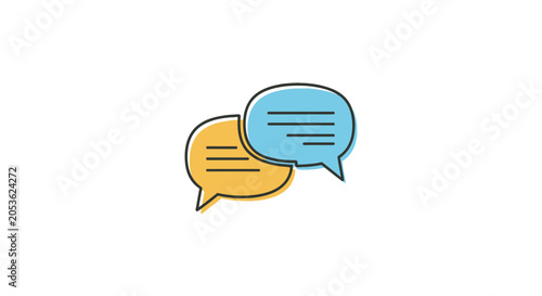 Obraz na plátne Overlapping yellow and blue speech bubbles representing communication