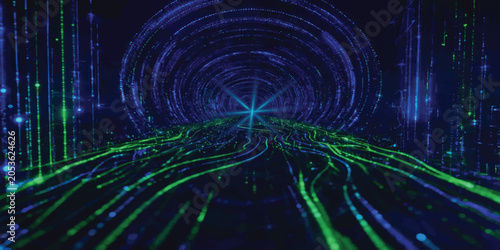 Obraz na płótnie Digital data fiber optic communication tunnel in futuristic cyber space with tec