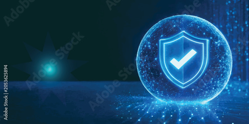 Digital security shield icon concept with glowing network node security protection technology internet computer communication connection innovation background abstract development business