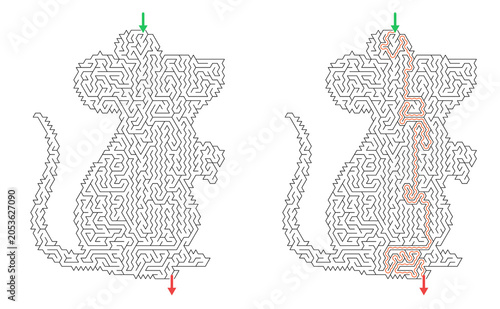 Mouse pet activity maze for an easy worksheet design
