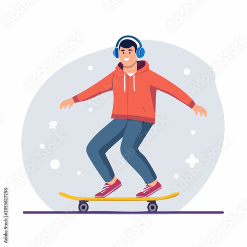 Young Man Skateboarding While Listening to Music