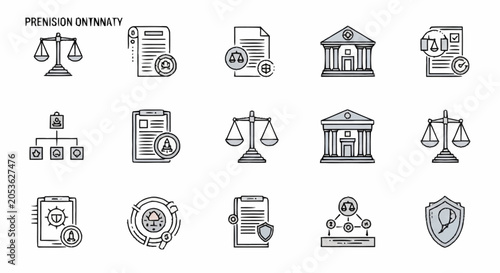 Fotografie Law and Justice Symbols Icons Set.