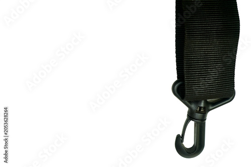 Photography Clasp carabine for fastening with a textile strap on red gradient