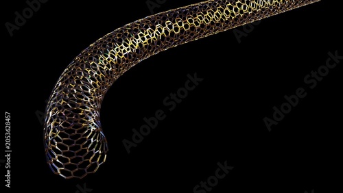 Photography 3D illustration of carbon nanotubes or CNTs, multiple cylindrical, tubular structures composed of a distinctive hexagonal lattice pattern (graphene sheet mesh)