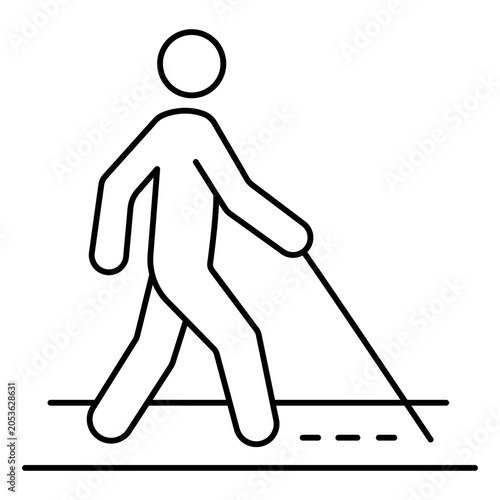 Tactile path walking stick and blind person cane line icon editable stroke