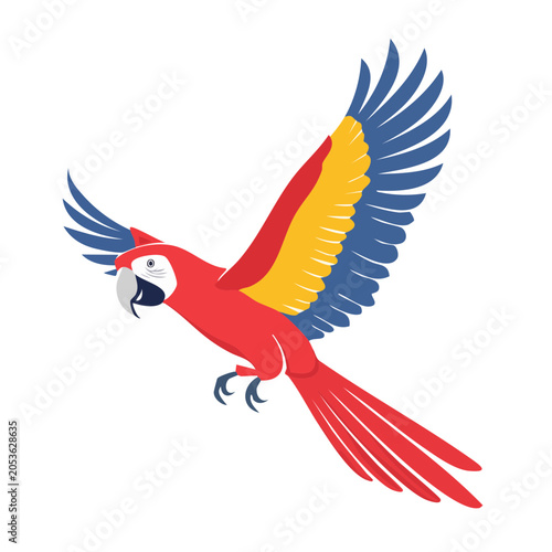 Flying Macaw Flat Illustration