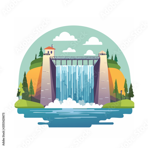 Hydroelectric Dam Vector Illustration