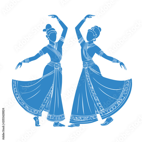 Two Indian dancers in traditional attire