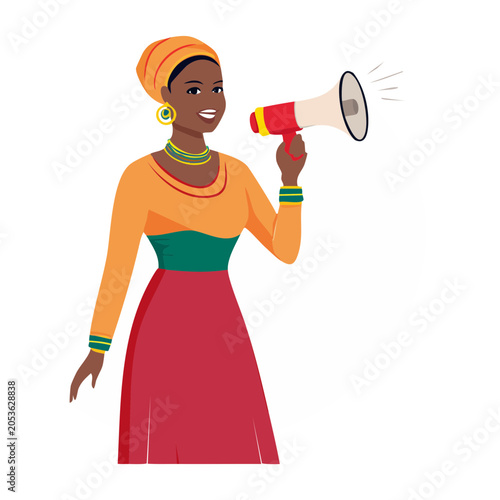 Woman in Traditional Dress Holding Megaphone