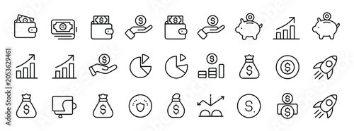 фотографія Income line icon, editable stroke money, earnings, and business symbols for prof