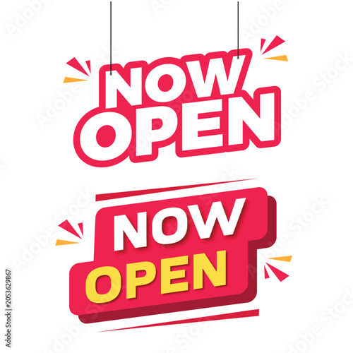 Now Open Vector Sign and Banner Graphic Elements