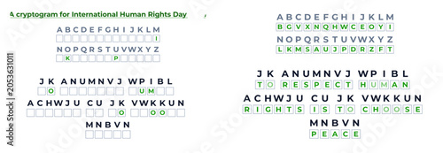 Εκτύπωση καμβά Vector image with a code cryptogram for International Human Rights Day with the