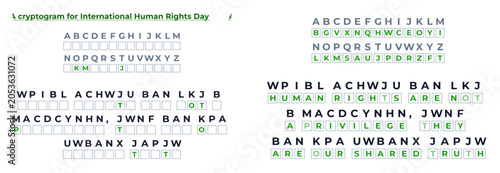 Obraz na plátně A vector image with a code, a cryptogram for International Human Rights Day with