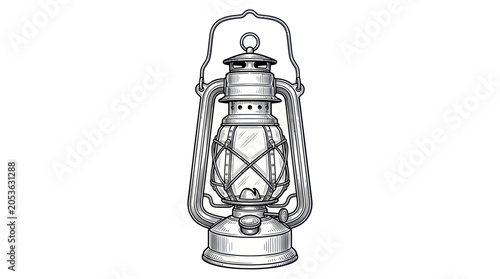 Photos Vintage Oil Lantern Sketch - Old Fashioned Kerosene Lamp Illustration