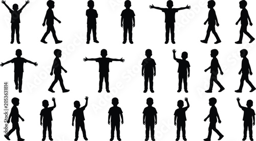 Fotografía Collection of Child Silhouette Poses Standing Walking Waving and Open Arms Vecto