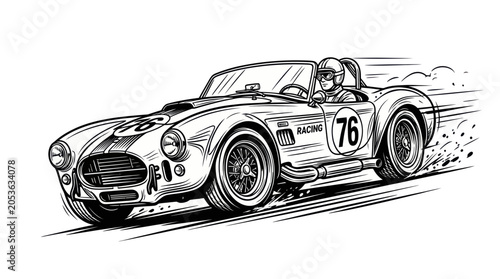 Vintage Sports Car Racing, Classic Automobile Speed Illustration