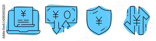 Valokuva Yen currency icons representing transactions flows and security