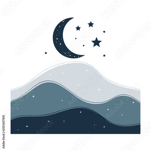 Minimalist night sky with moon and stars illustration