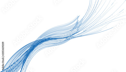 Abstract digital art featuring flowing blue lines and geometric patterns creating a dynamic sense of motion and energy against a clean minimalist white background