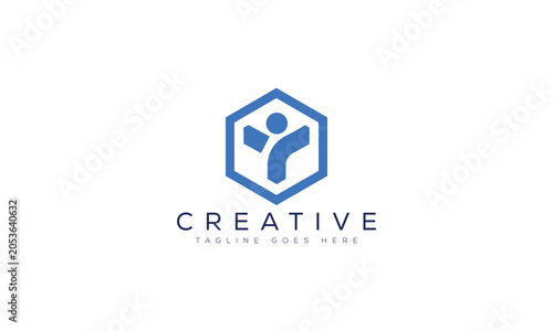 Blue abstract person logo icon in a hexagon shape