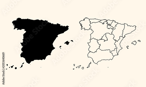 spain map icon with silhouette and outline design on light background featuring vector