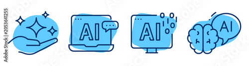 Artificial intelligence icons representing technology and interfaces