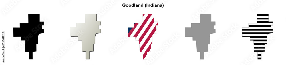 Fototapeta premium Goodland (Indiana) blank outline map set