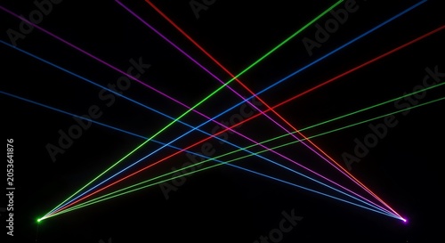 Intersecting colored laser lines on black background