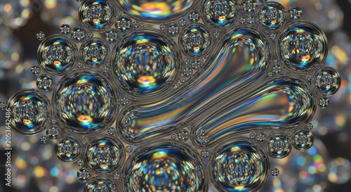 Macro shot of iridescent soap bubbles