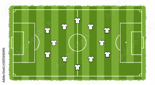 Cuadro en lienzo Top view football soccer field with grass texture and eleven player jersey forma