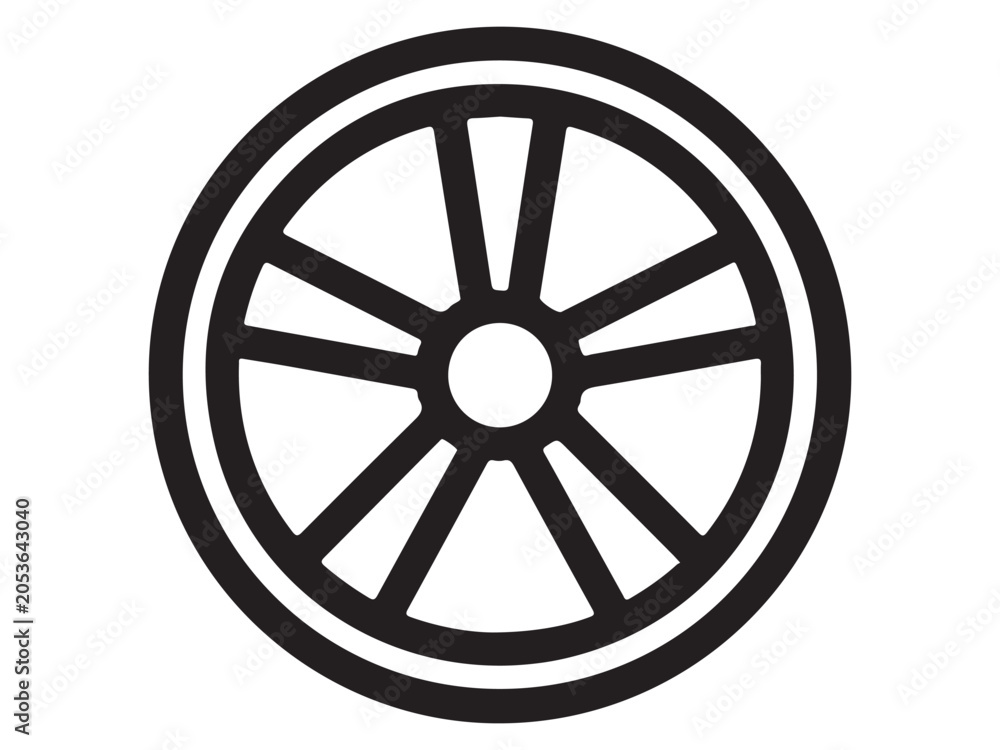 Obraz premium A simple illustration of a wheel with a circular shape and multiple spokes used for transportation or machinery