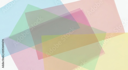 Overlapping transparent colorful rectangles on white background