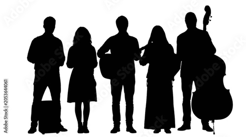 Картината върху платно Silhouette group playing musical instruments together isolated on transparent ba